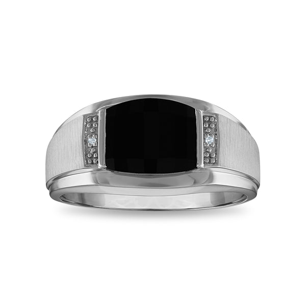 10X8MM Square Onyx and Diamond Ring in 10KT White Gold