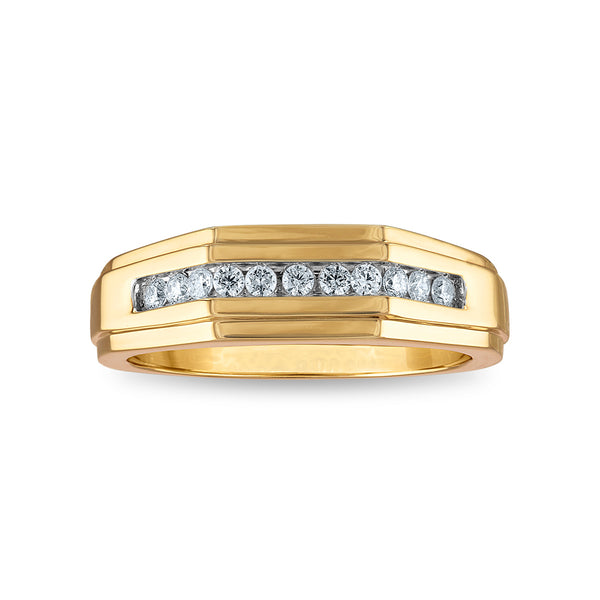 1/4 CTW Diamond Wedding Geometric Channel Set Ring in 10KT Yellow Gold