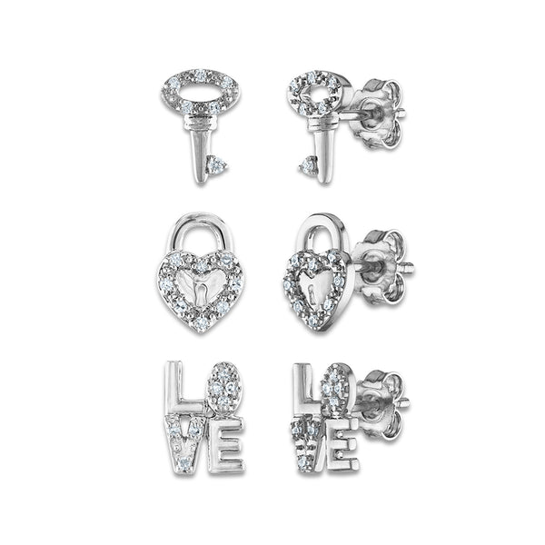 1/4 CTW Diamond 3-Pair Stud Earrings in Sterling Silver