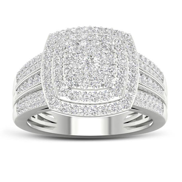 1 CTW Diamond Cluster Engagement Ring in 14KT White Gold