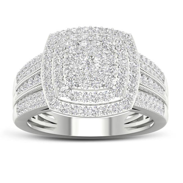 1 CTW Diamond Cluster Engagement Ring in 14KT White Gold