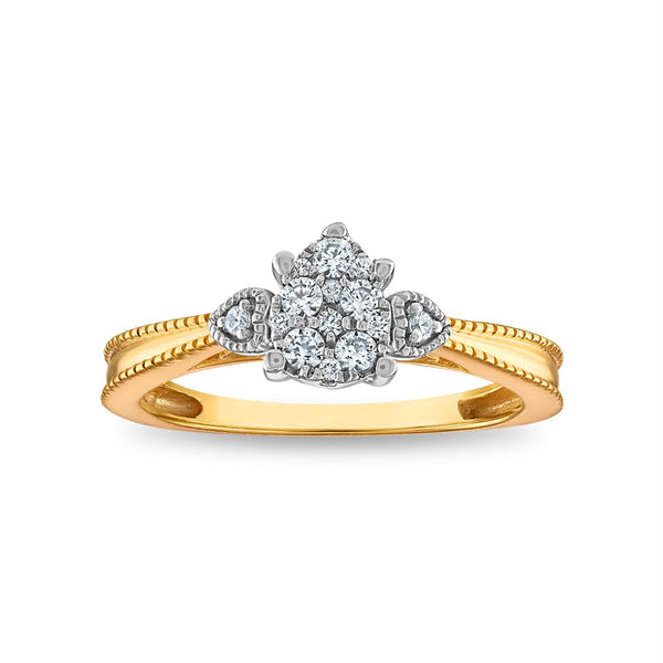 1/5 CTW Diamond Cluster Engagement Pear Shaped Ring in 10KT Yellow Gold