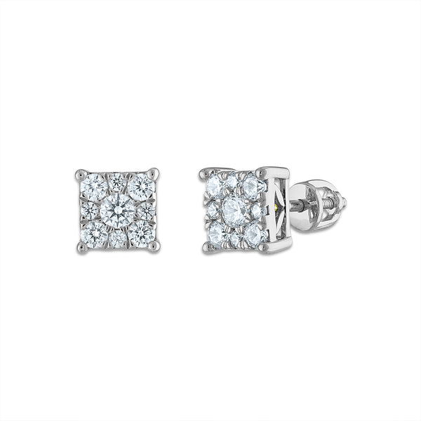 EcoLove 3/4 CTW Lab Grown Diamond Cluster Stud Earrings in 14KT White Gold