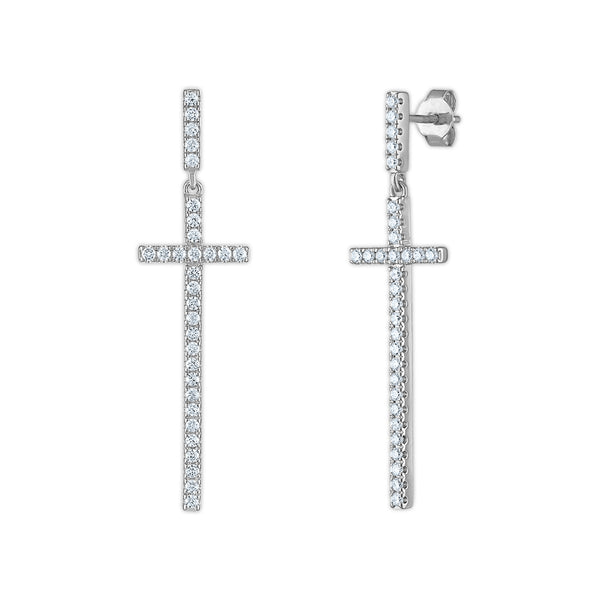 EcoLove 3/4 CTW Lab Grown Diamond Cross Earrings in 10KT White Gold