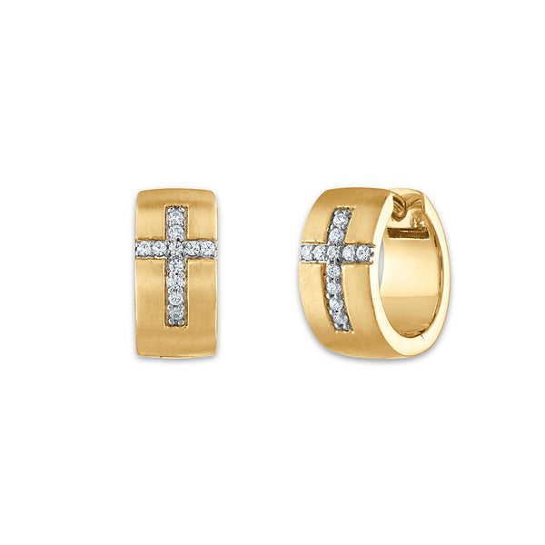 EcoLove 1/5 CTW Lab Grown Diamond Huggie Cross Earrings in Yellow Gold Plated Sterling Silver