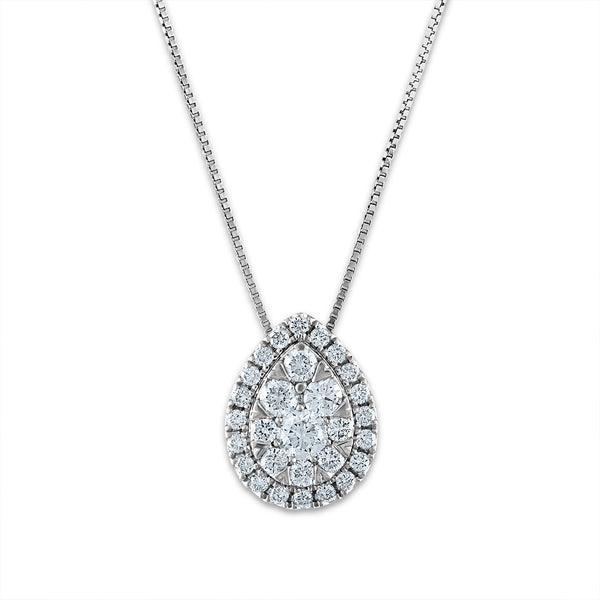 EcoLove 1/2 CTW Lab Grown Diamond Cluster Halo Pear Shaped 18" Pendant in 10KT White Gold