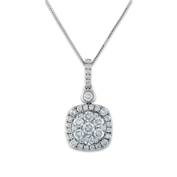 EcoLove 1 CTW Lab Grown Diamond Halo Cushion Shaped 18" Pendant in 10KT White Gold