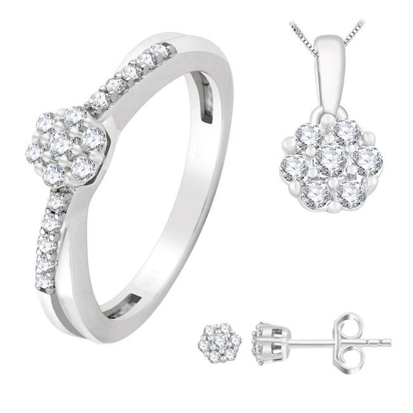 1/2 CTW Lab Grown Diamond Ring Pendant Earrings Set in Sterling Silver