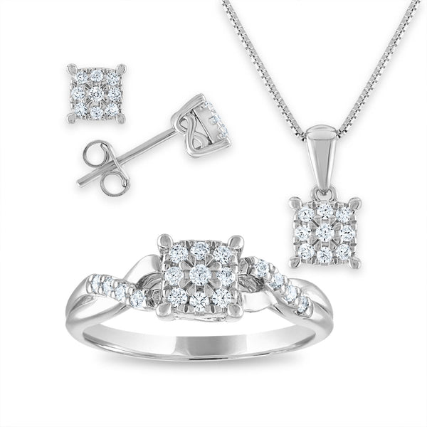 1/2 CTW Lab Grown Diamond Ring Pendant Earrings Set in Sterling Silver