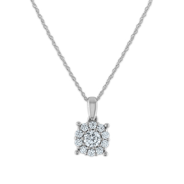Red Hot Deal 1/2 CTW Round Lab Grown Diamond Cluster 18" Pendant in 10KT White Gold