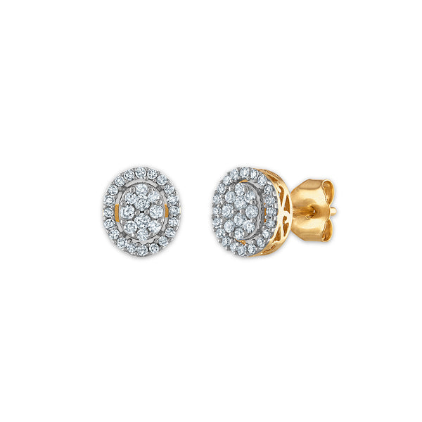 Red Hot Deal 1/4 CTW Diamond Halo Cluster Stud Oval Shape Earrings in 10KT Yellow Gold