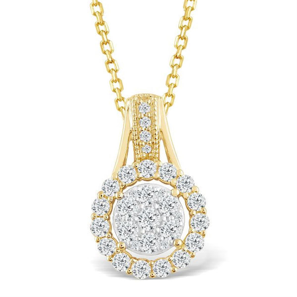 Red Hot Deal 5/8 CTW Diamond Halo 18" Pendant in 10KT Yellow Gold