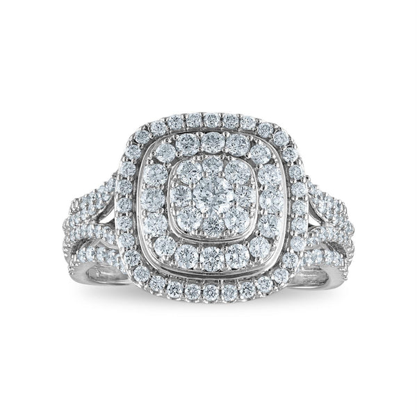 Red Hot Deal 1 CTW Diamond Cluster Engagement Ring in 10KT White Gold