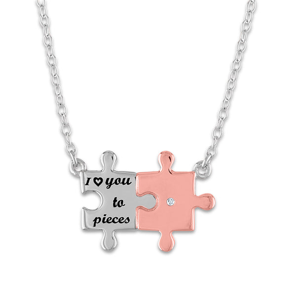 Diamond Accent "I Love U to Pieces" Pendant in Rose Gold Plated Sterling Silver