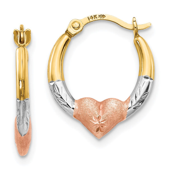 14KT Gold Tri-Color 16X13MM Heart Hoop Earrings