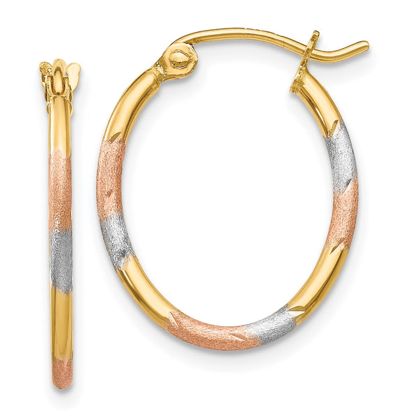 14KT Gold Tri-Color 20X16MM Diamond-cut Hoop Earrings