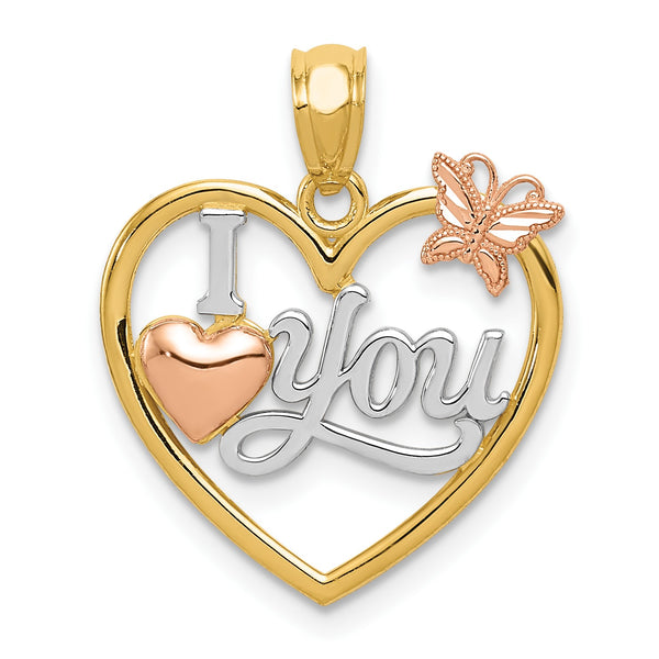 14KT Gold Tri-Color 20X17MM Heart I Love You Pendant-Chain Not Included