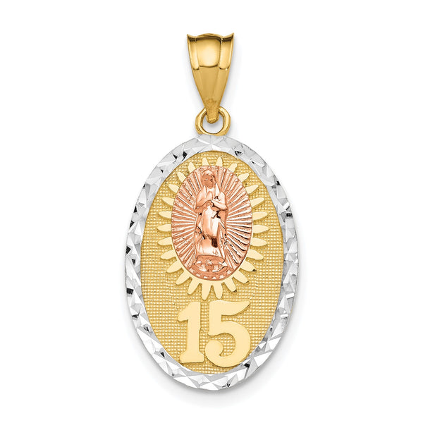 14KT Gold Tri-Color 22X14MM Guadalupe Quinceanera Pendant-Chain Not Included