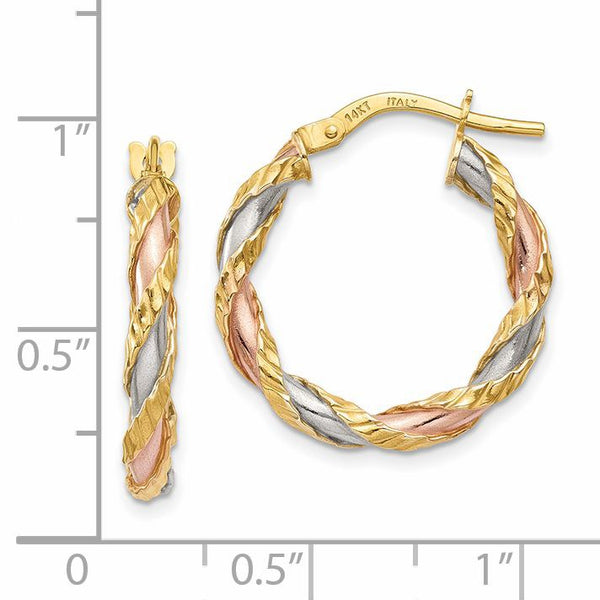 14KT Gold Tri-Color 22X3MM Twist Hoop Earrings