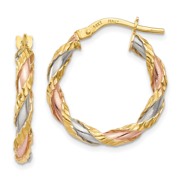 14KT Gold Tri-Color 22X3MM Twist Hoop Earrings