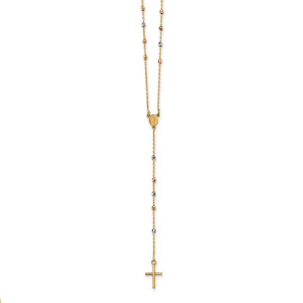14KT Gold Tri-Color 24" Rosary Necklace