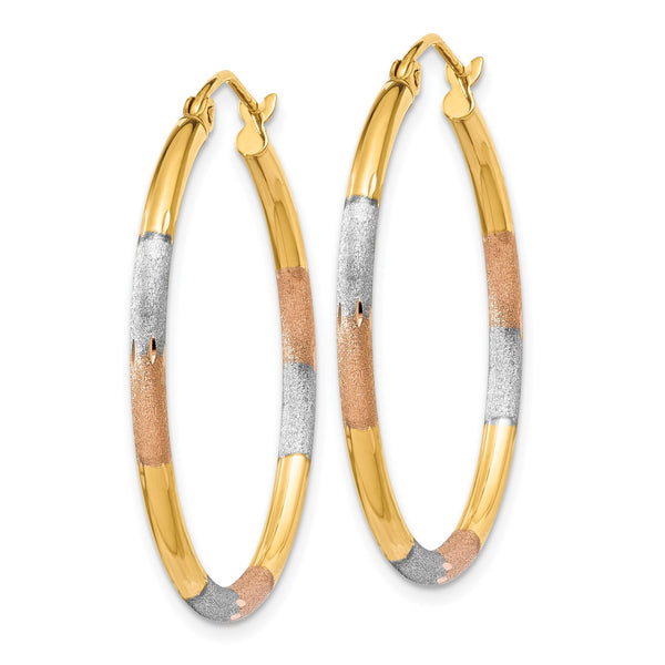 14KT Gold Tri-Color 27X2MM Diamond-cut Hoop Earrings