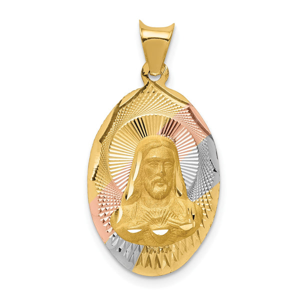 14KT Gold Tri-Color 28X14MM Religious Medal Sacred Heart Pendant-Chain Not Included