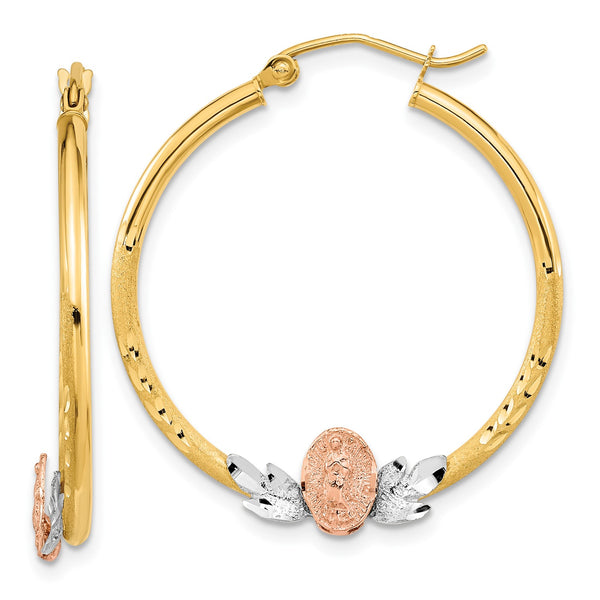 14KT Gold Tri-Color 32X30MM Religious Hoop Guadalupe Earrings