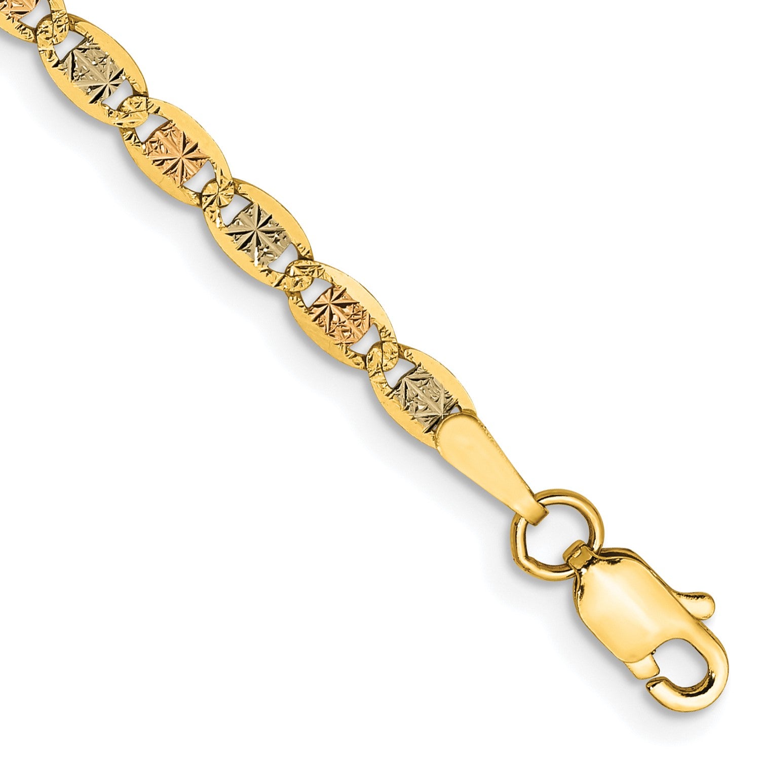 14KT Gold Tri-Color 7-inch 2.75MM Valentino Bracelet