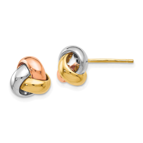 14KT Gold Tri-Color 9MM Stud Love Knot Earrings