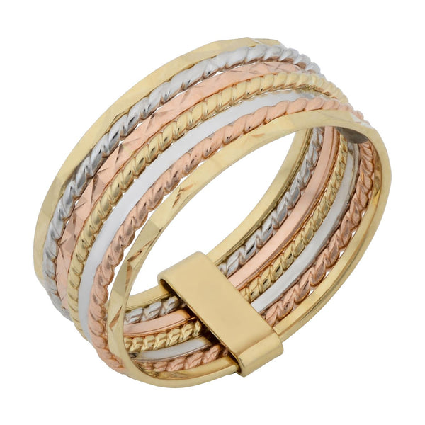 14KT Gold Tri-Color Fashion Semanario 7 Day Ring; Size 7
