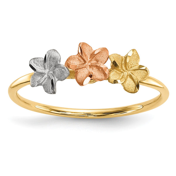14KT Gold Tri-Color Flower Ring; Size 7
