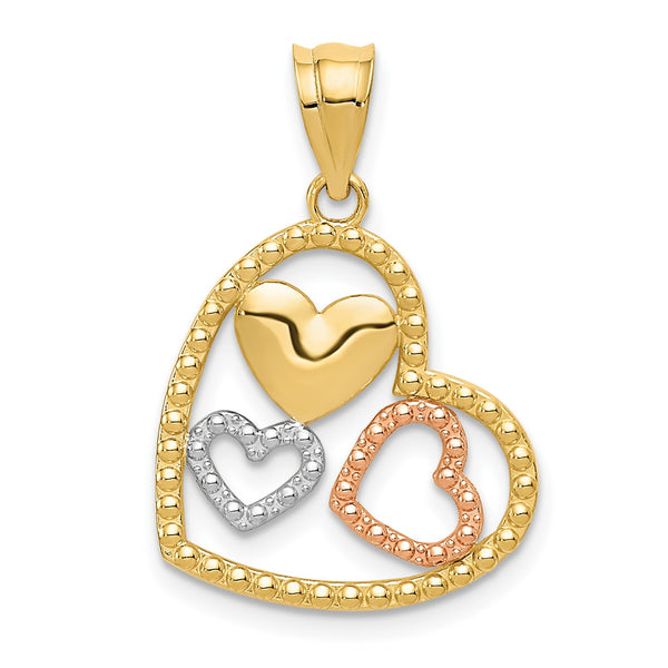 14KT Gold Tri-Color Heart Pendant-Chain Not Included