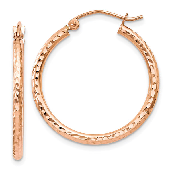 14KT Rose Gold 25X2MM Diamond-cut Earrings