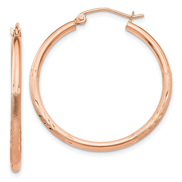 14KT Rose Gold 30X2MM Diamond-cut Hoop Earrings