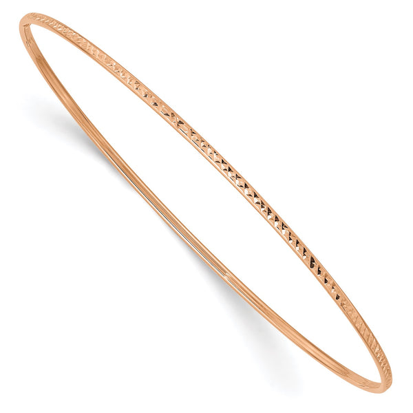 14KT Rose Gold 85" 1.5MM Diamond-cut Bangle Slip-On Bracelet
