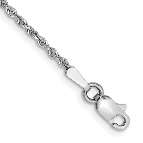 14KT White Gold 10" 1.5MM Diamond-cut Lobster Clasp Rope Anklet