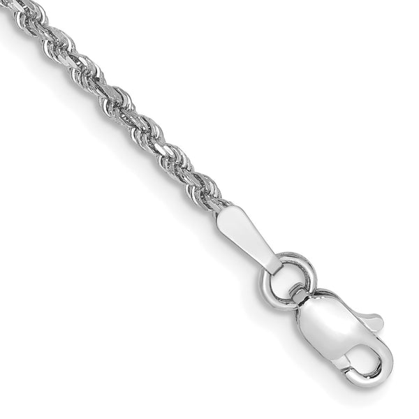 14KT White Gold 10" 1.75MM Diamond-cut Lobster Clasp Rope Anklet