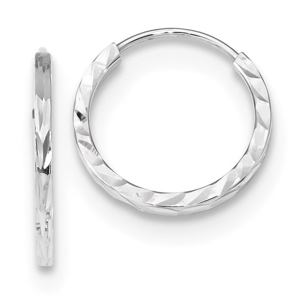 14KT White Gold 15X1.35MM Diamond-cut Hoop Earrings