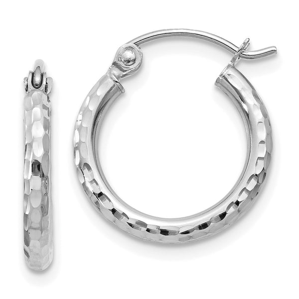 14KT White Gold 15X2MM Diamond-cut Hoop Earrings