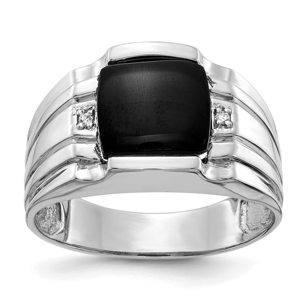 9.5MM Onyx and Diamond Ring in 14KT White Gold; Size 10