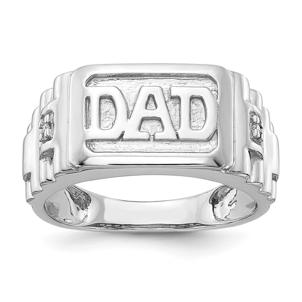 14KT White Gold Diamond Accent Dad Ring; Size 10