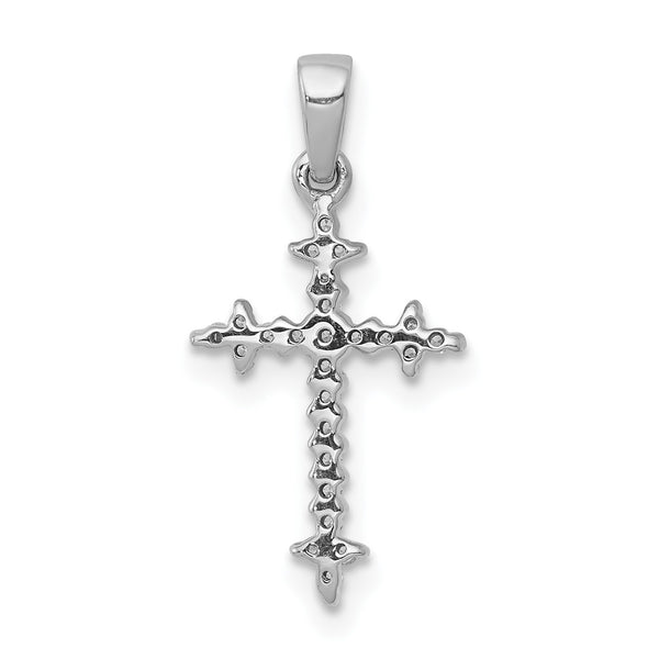 14KT White Gold 1/10 CTW Fleur De Lis Cross Pendant-Chain Not Included
