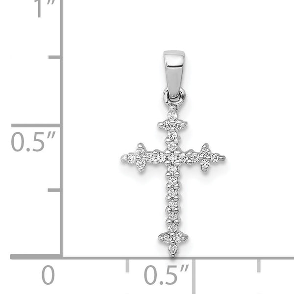 14KT White Gold 1/10 CTW Fleur De Lis Cross Pendant-Chain Not Included