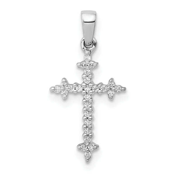 14KT White Gold 1/10 CTW Fleur De Lis Cross Pendant-Chain Not Included