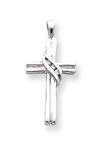 14KT White Gold 1/20 CTW 30X15MM Cross Pendant-Chain Not Included