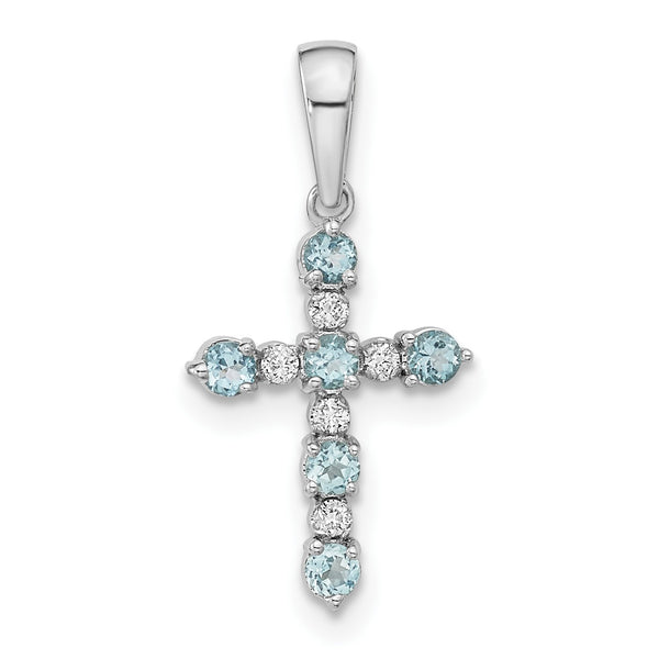 14KT White Gold 1/20 CTW Round Swiss Blue Topaz 22X11MM Childrens Cross Pendant-Chain Not Included