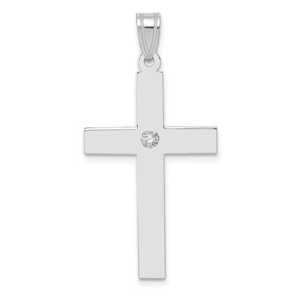 14KT White Gold 1/50 CTW 36X18MM Cross Pendant-Chain Not Included