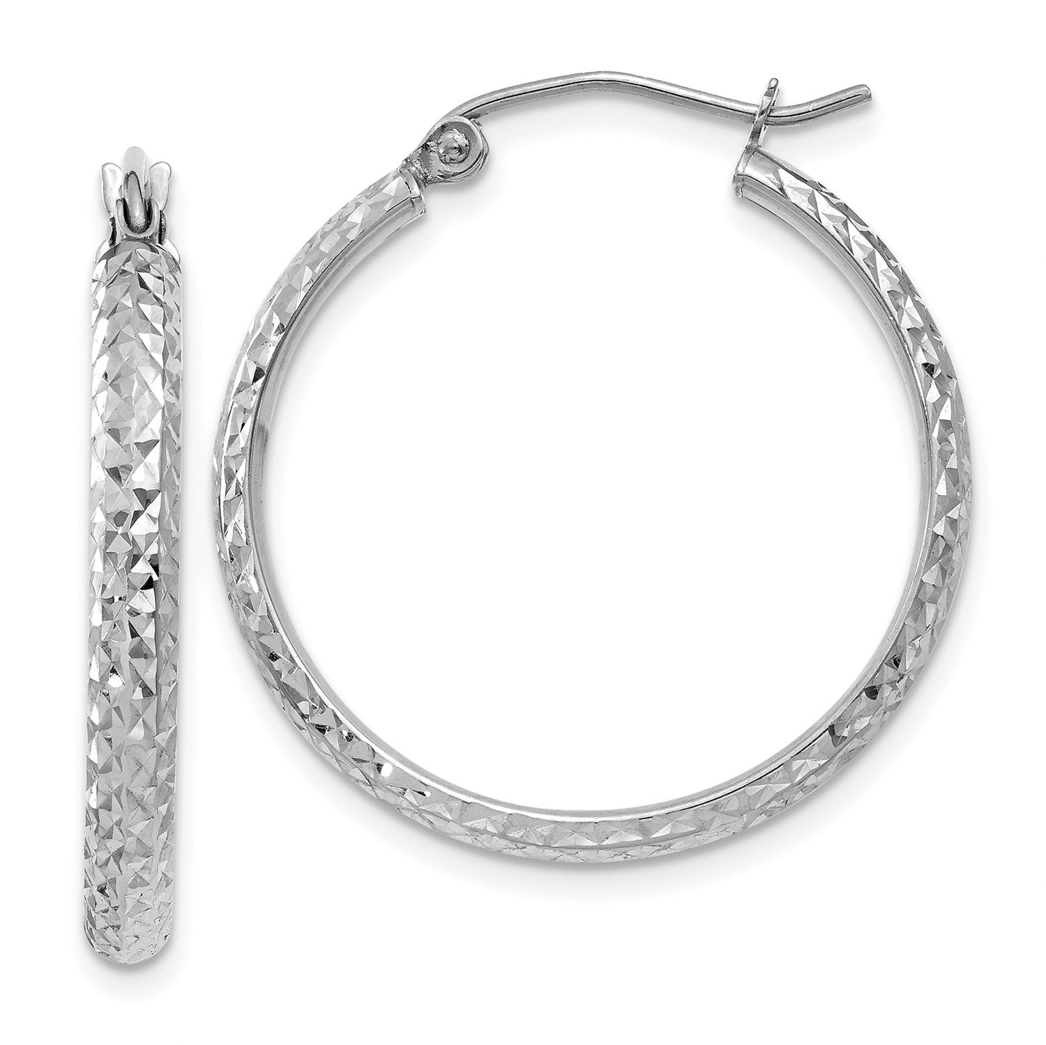 14KT White Gold 25X2.8MM Diamond-cut Hoop Earrings