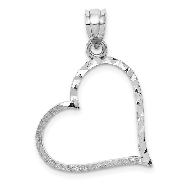 14KT White Gold 27X20MM Diamond-cut Reversible Heart Pendant-Chain Not Included